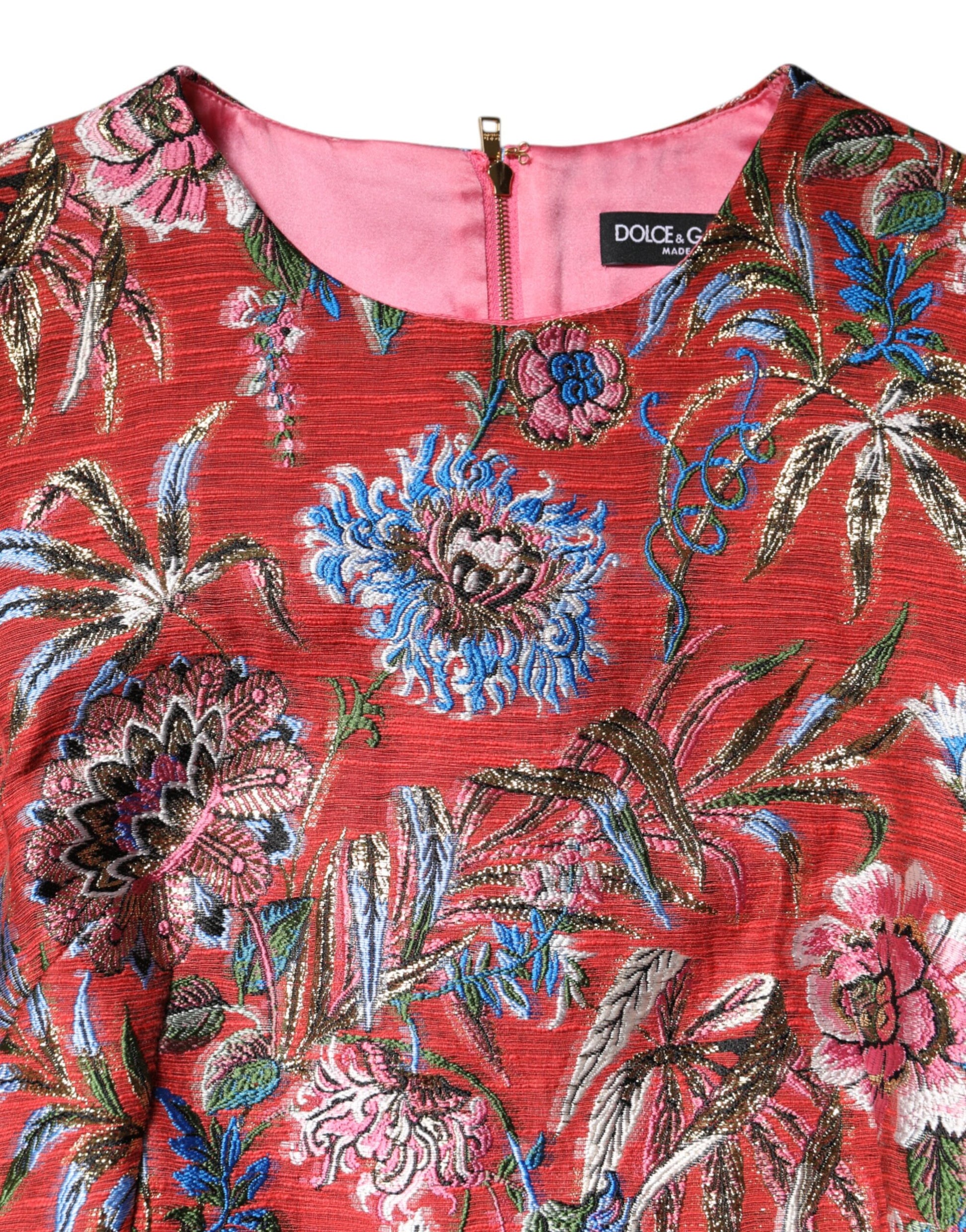 Red Floral Jacquard A-line Mini Dress-Dolce & Gabbana-LabelTerrace.com