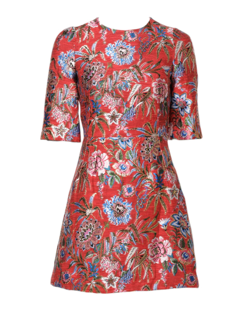 Red Floral Jacquard A-line Mini Dress-Dolce & Gabbana-LabelTerrace.com