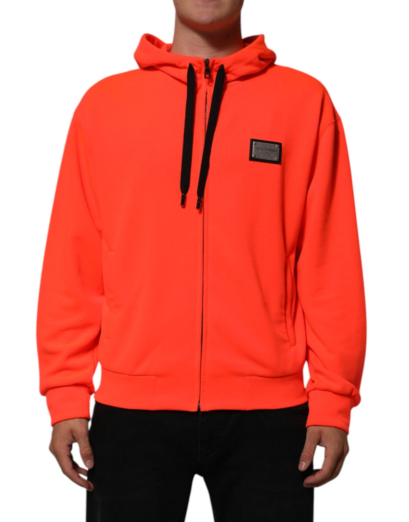 Red Fluorescent Polyester Logo Patch Hoodie Sweater-Dolce & Gabbana-LabelTerrace.com