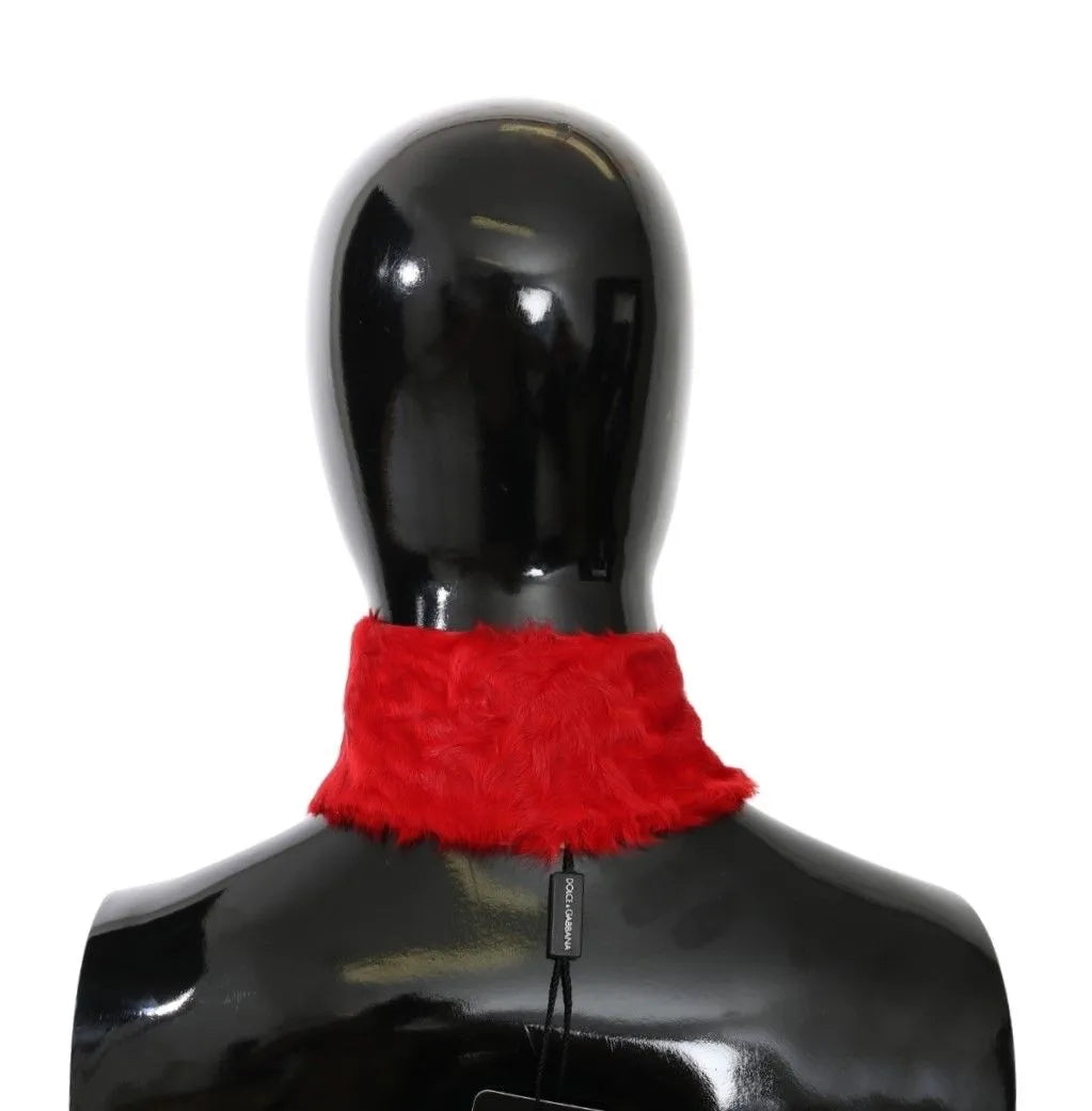 Red Fur Neck Collar Wrap Lambskin Scarf-Dolce & Gabbana-LabelTerrace.com