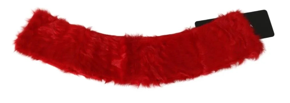 Red Fur Neck Collar Wrap Lambskin Scarf-Dolce & Gabbana-LabelTerrace.com