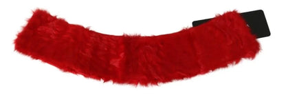 Red Fur Neck Collar Wrap Lambskin Scarf-Dolce & Gabbana-LabelTerrace.com