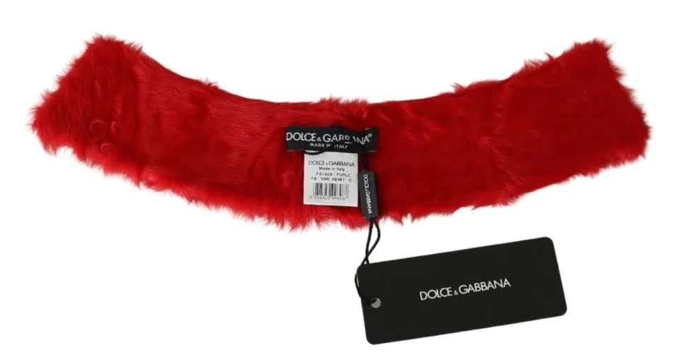 Red Fur Neck Collar Wrap Lambskin Scarf-Dolce & Gabbana-LabelTerrace.com