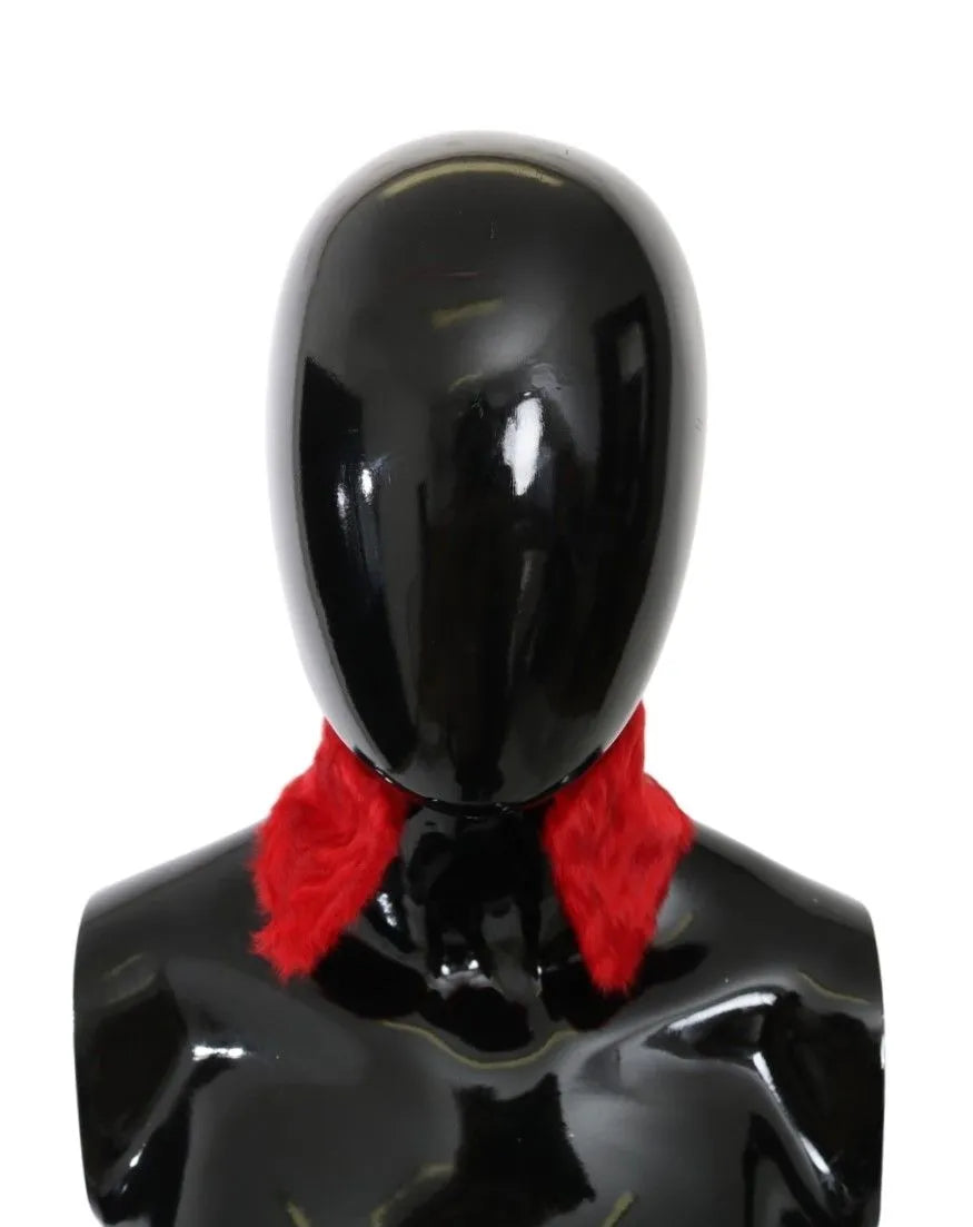 Red Fur Neck Collar Wrap Lambskin Scarf-Dolce & Gabbana-LabelTerrace.com