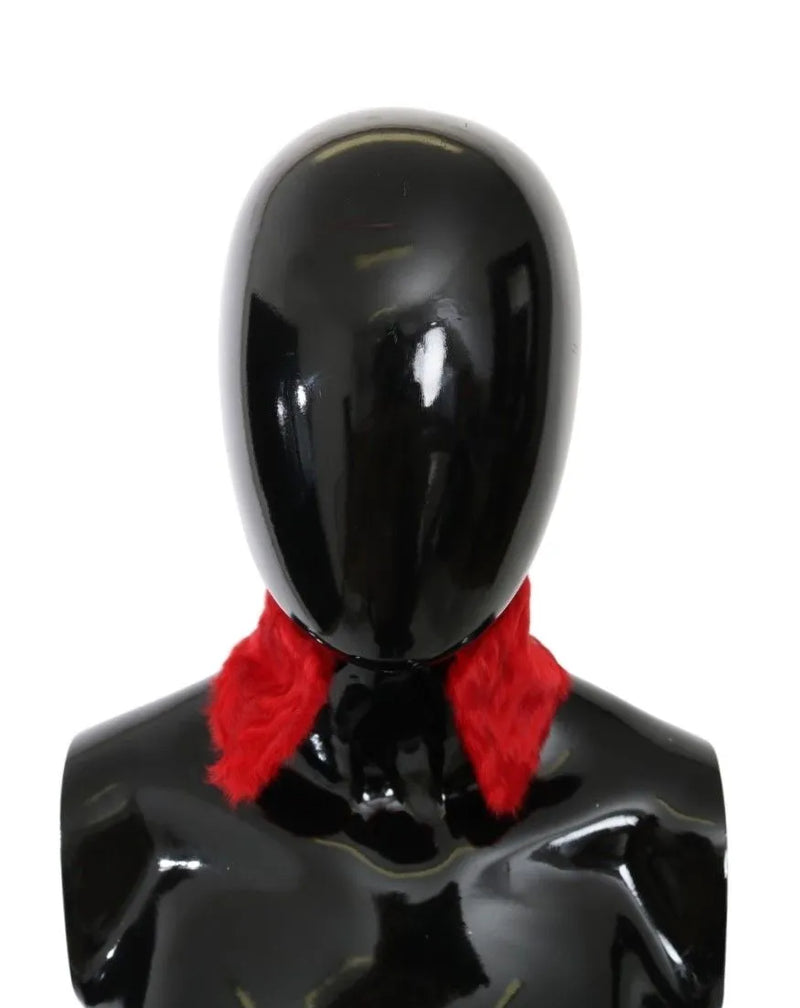 Red Fur Neck Collar Wrap Lambskin Scarf-Dolce & Gabbana-LabelTerrace.com