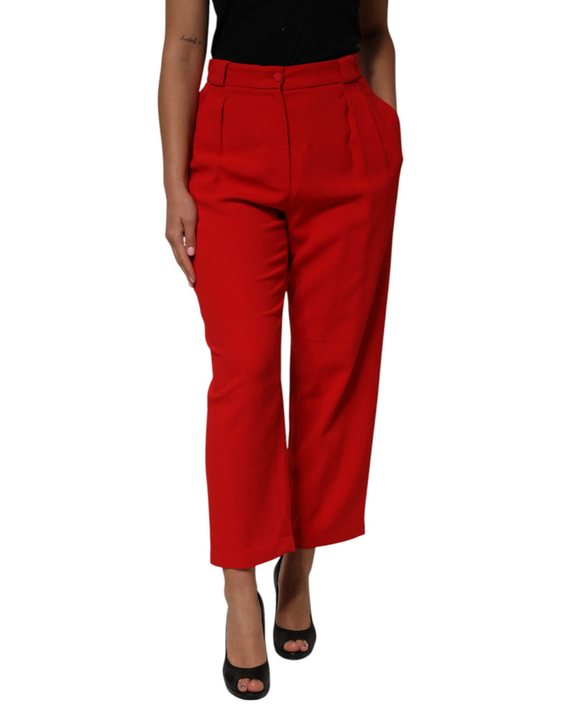 Red HighWaist Straight Women Trouser Pants-Dolce & Gabbana-LabelTerrace.com