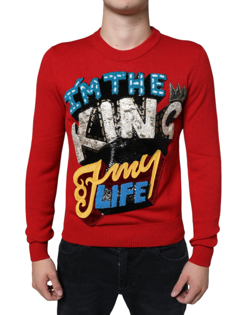 Red I'm The King Wool Crew Neck Sweatshirt Sweater-Dolce & Gabbana-LabelTerrace.com