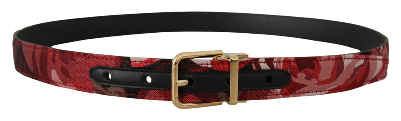 Red Jacquard Rose Leather Gold Metal Buckle Belt-Dolce & Gabbana-LabelTerrace.com