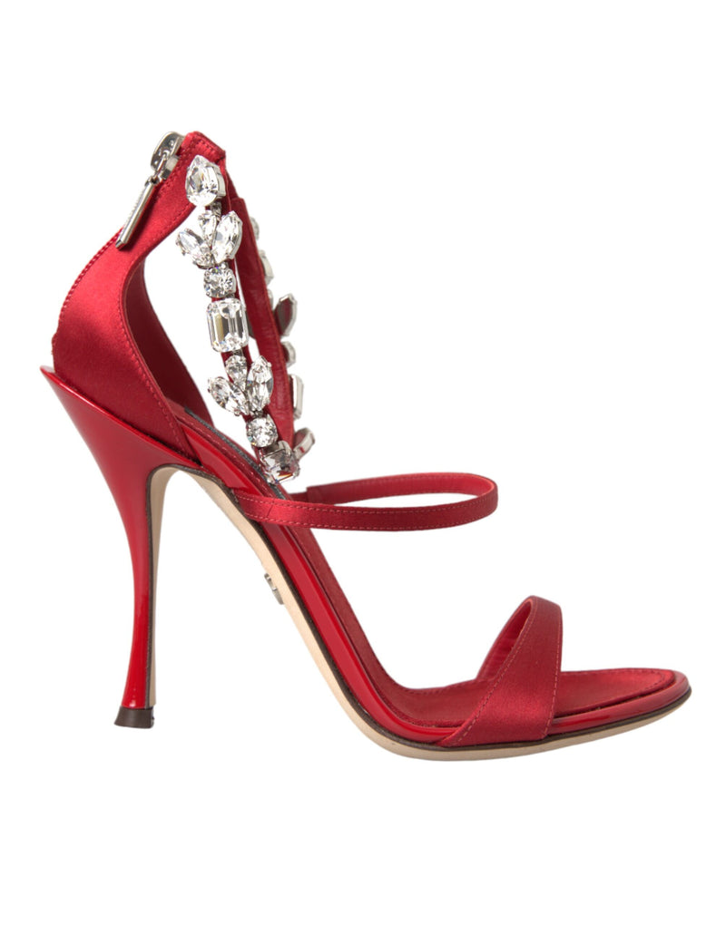 Red Keira Satin Crystals Sandals Heels Shoes-Dolce & Gabbana-LabelTerrace.com
