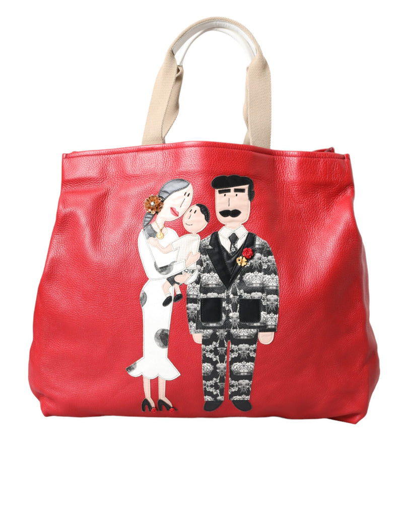Red Leather #DGFamily Patch Shopping Tote Bag-Dolce & Gabbana-LabelTerrace.com