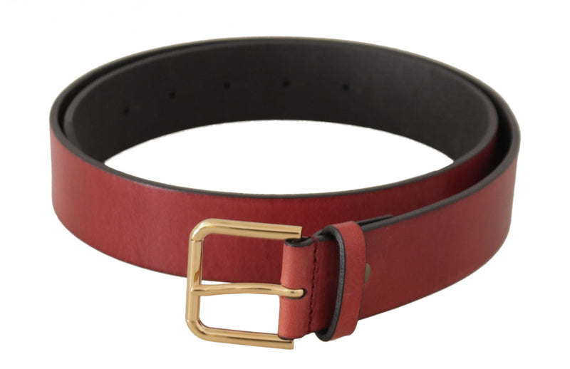 Red Leather Gold Logo Engraved Metal Buckle Belt-Dolce & Gabbana-LabelTerrace.com