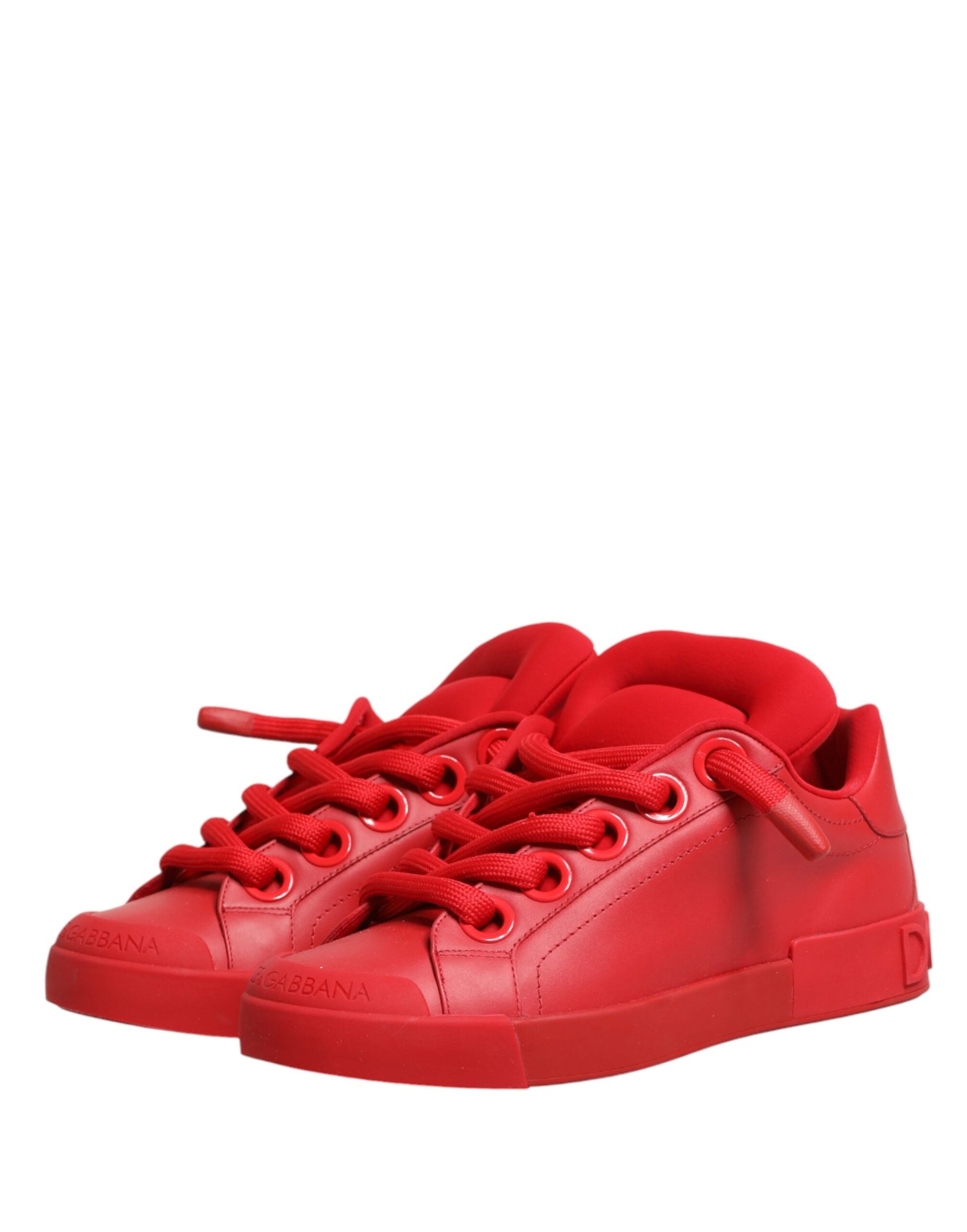 Red Leather Lace Up Low Top Sneakers Shoes