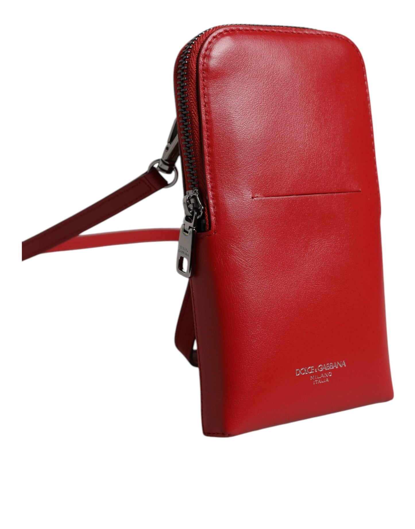 Red Leather Purse Phone Sling Crossbody Neck Strap Bag-Dolce & Gabbana-LabelTerrace.com