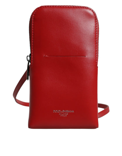 Red Leather Purse Phone Sling Crossbody Neck Strap Bag-Dolce & Gabbana-LabelTerrace.com