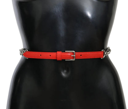 Red Leather Roses Floral Silver Waist Belt-Dolce & Gabbana-LabelTerrace.com
