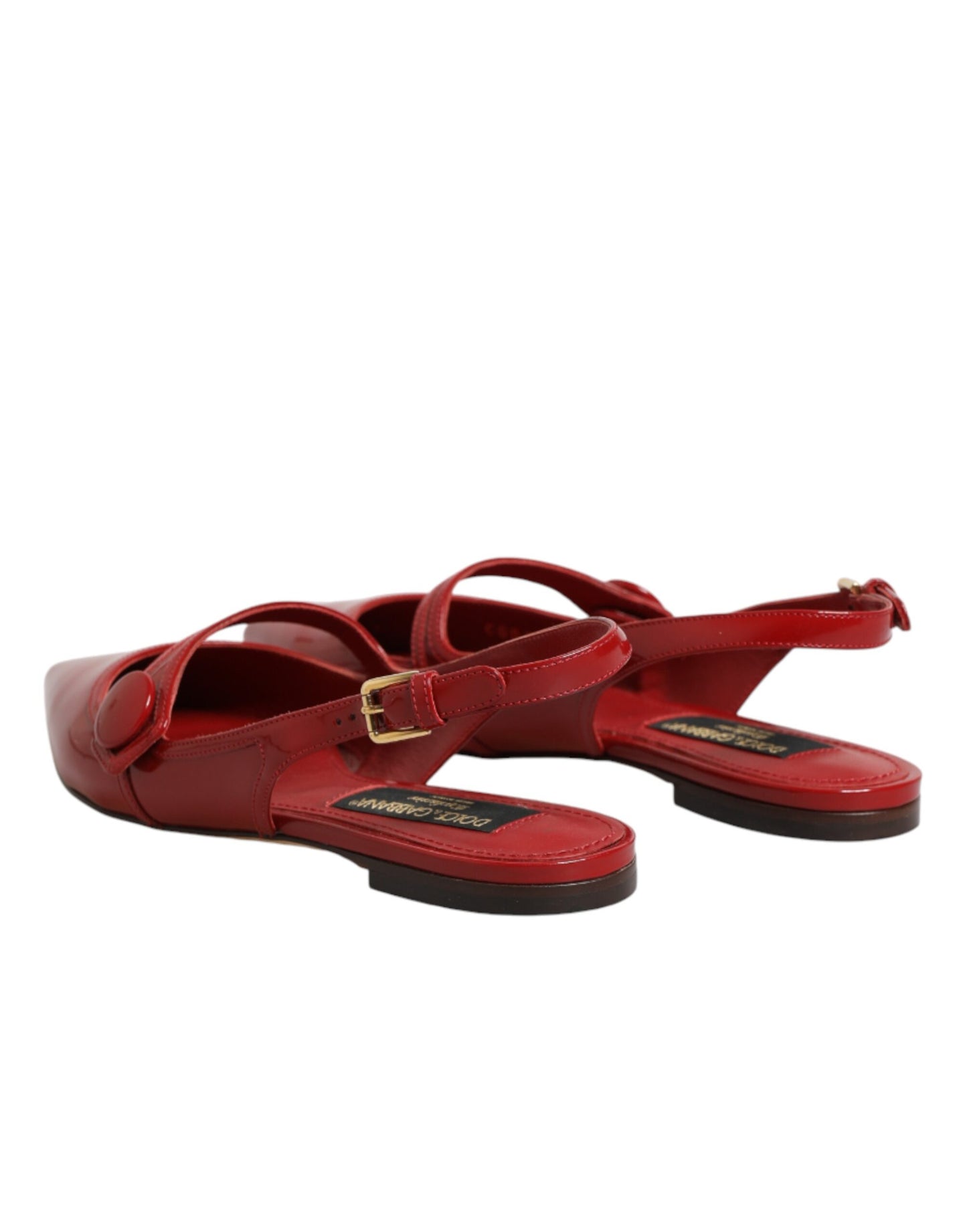Red Leather Slingback Flats Sandals Shoes