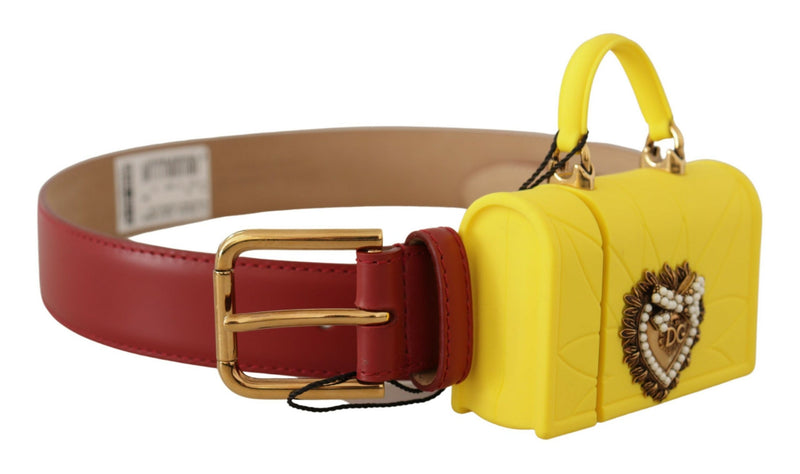 Red Leather Yellow DEVOTION Heart Bag Buckle Belt-Dolce & Gabbana-LabelTerrace.com
