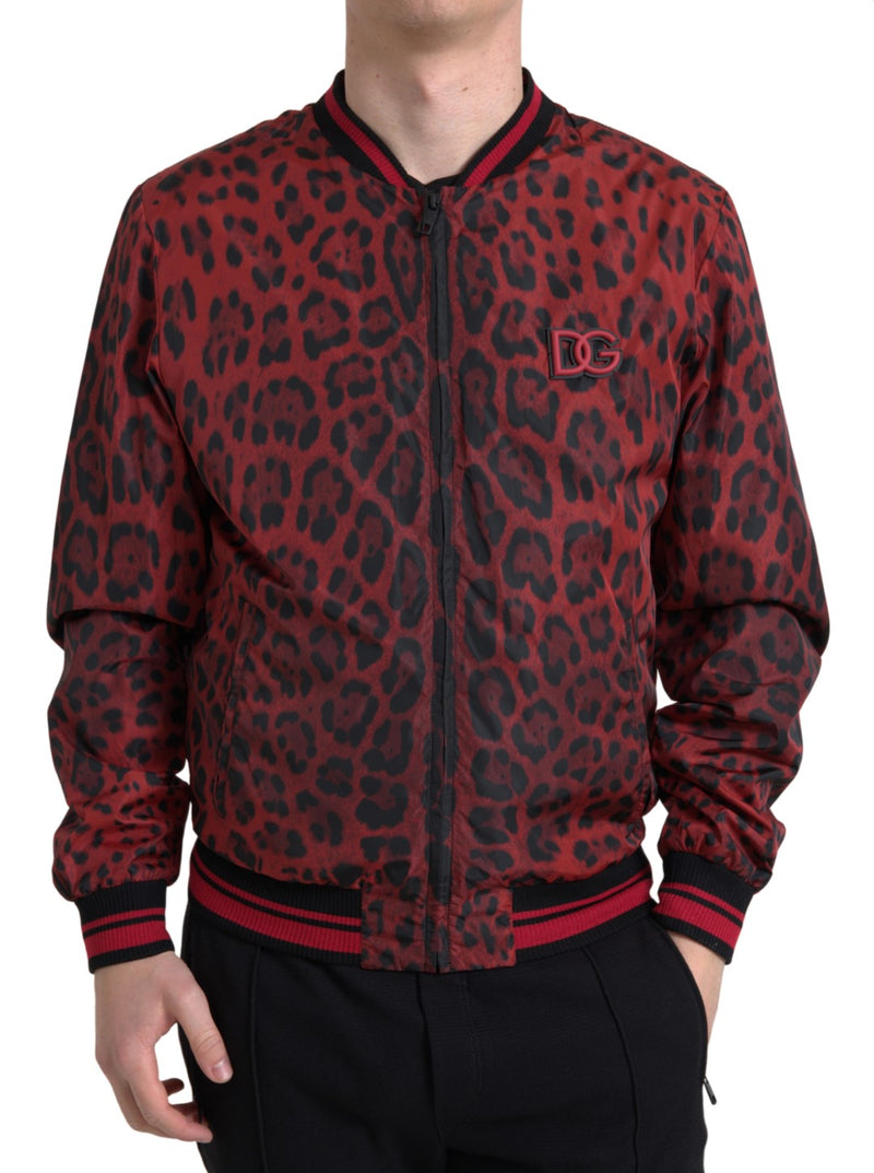 Red Leopard Bomber Short Coat Jacket-Dolce & Gabbana-LabelTerrace.com