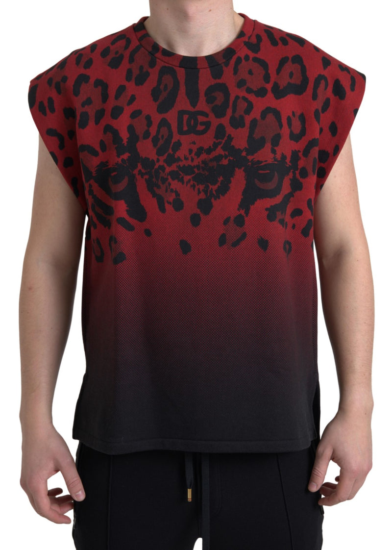 Red Leopard Cotton Sleeveless Tank T-shirt-Dolce & Gabbana-LabelTerrace.com