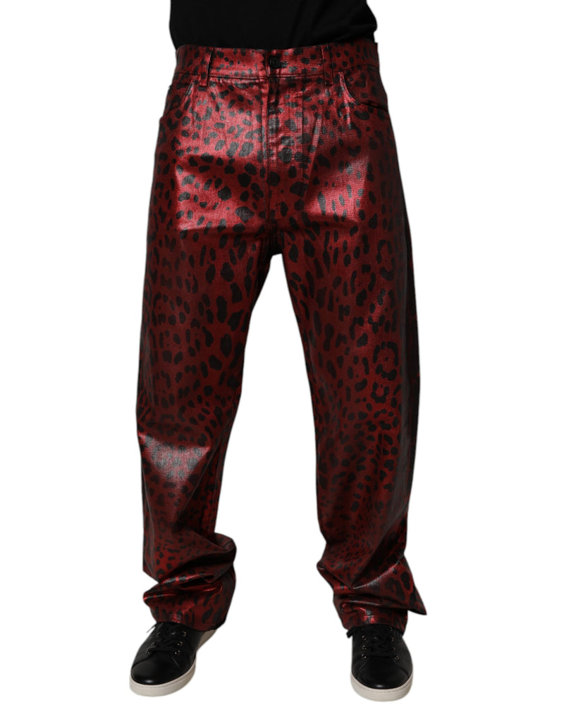 Red Leopard Cotton Straight Men Denim Jeans-Dolce & Gabbana-LabelTerrace.com