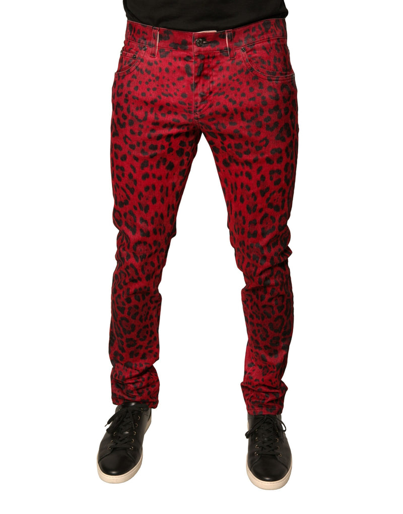 Red Leopard Cotton Stretch Skinny Denim Jeans-Dolce & Gabbana-LabelTerrace.com