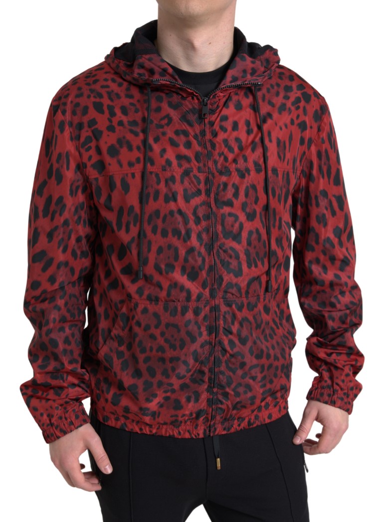 Red Leopard Hooded Bomber Full Zip Jacket-Dolce & Gabbana-LabelTerrace.com