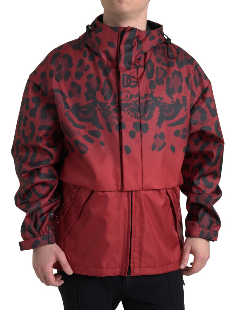 Red Leopard Hooded Rain Coat Jacket-Dolce & Gabbana-LabelTerrace.com