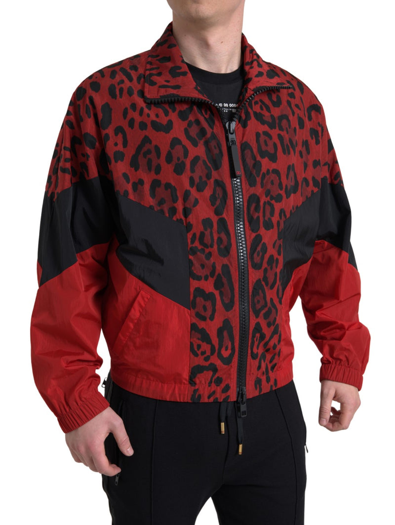 Red Leopard Nylon Full Zip Sweater-Dolce & Gabbana-LabelTerrace.com