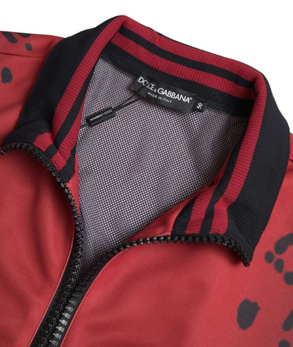 Red Leopard Polyester Bomber Full Zip Jacket