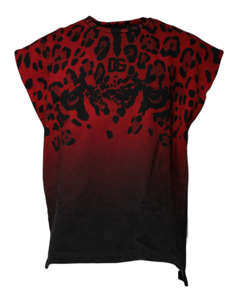 Red Leopard Print Cotton Sleeveless T-shirt-Dolce & Gabbana-LabelTerrace.com