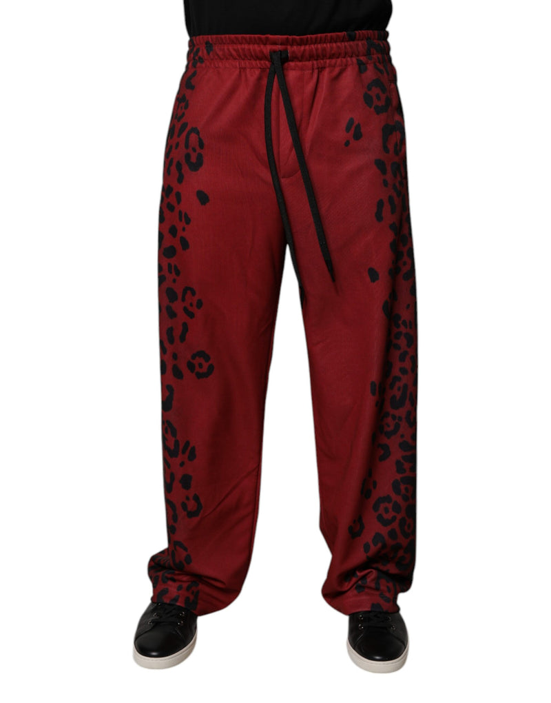 Red Leopard Print Polyester Men Jogger Pants-Dolce & Gabbana-LabelTerrace.com