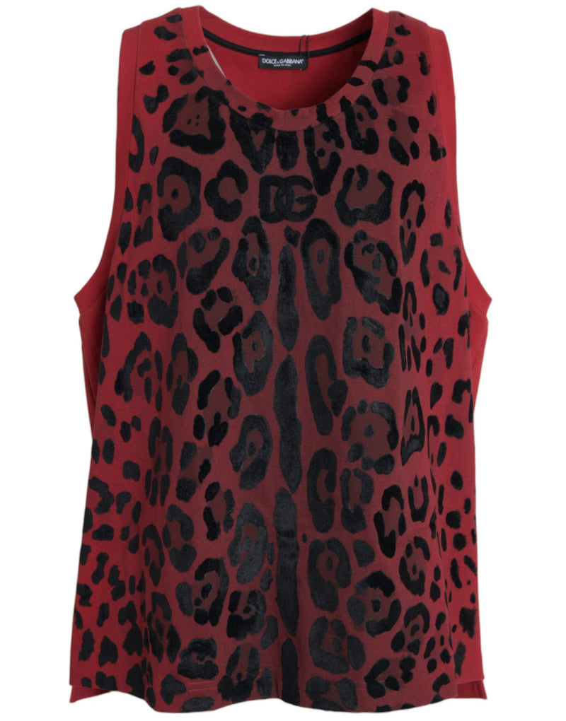 Red Leopard Print Sleeveless Tank T-shirt-Dolce & Gabbana-LabelTerrace.com