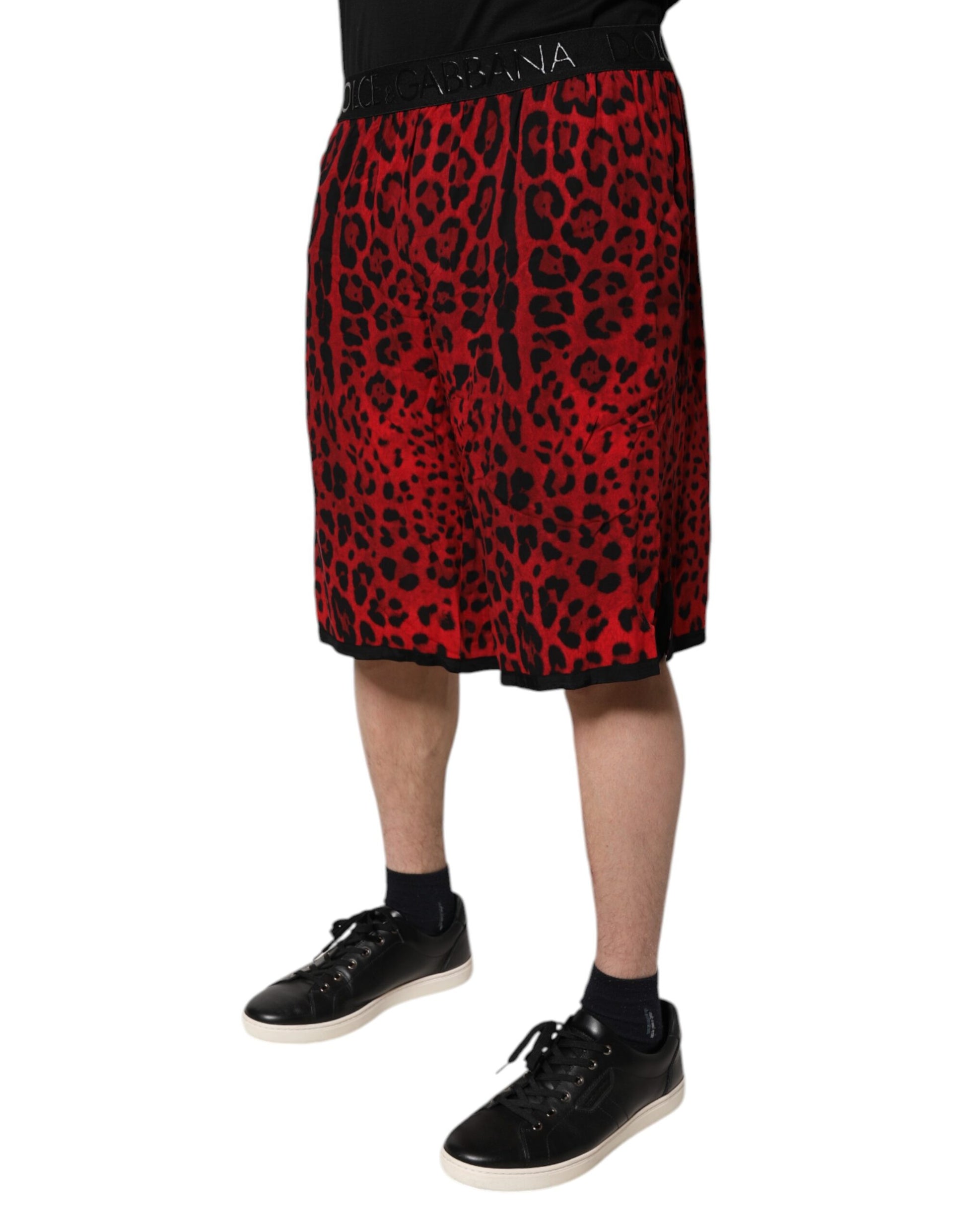 Red Leopard Print Viscose Bermuda Shorts-Dolce & Gabbana-LabelTerrace.com