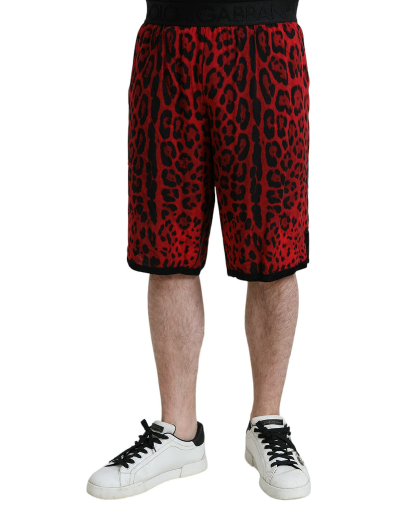 Red Leopard Print Viscose Bermuda Shorts-Dolce & Gabbana-LabelTerrace.com