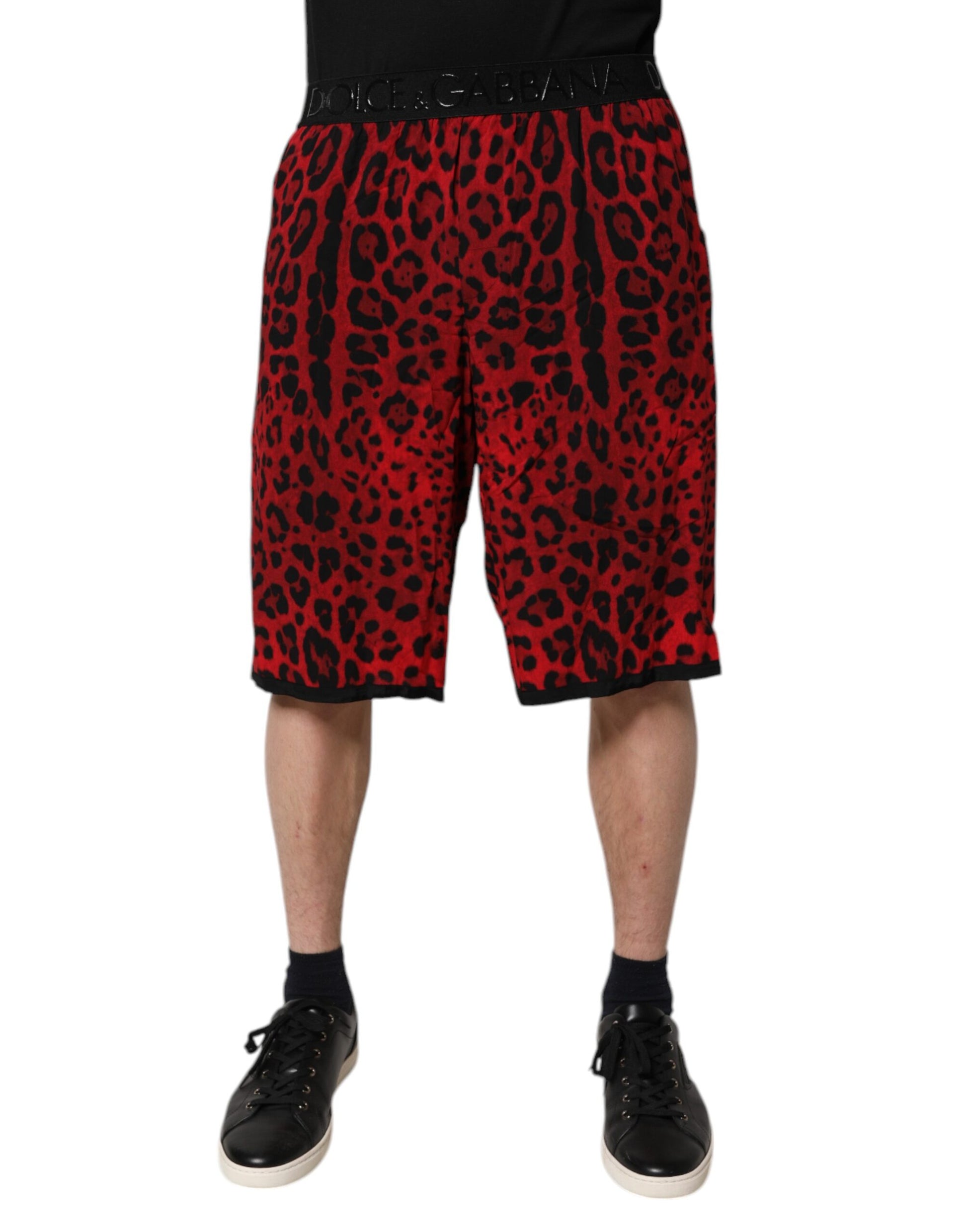 Red Leopard Print Viscose Bermuda Shorts-Dolce & Gabbana-LabelTerrace.com
