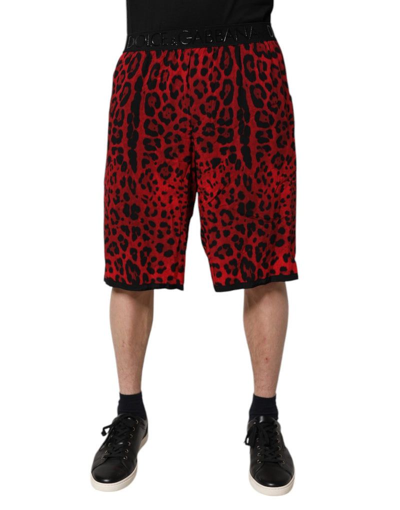 Red Leopard Print Viscose Bermuda Shorts-Dolce & Gabbana-LabelTerrace.com