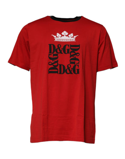 Red Logo Crown Cotton Crew Neck T-shirt-Dolce & Gabbana-LabelTerrace.com