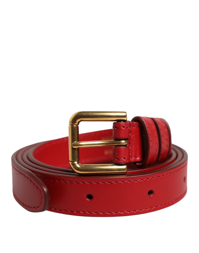 Red Logo Engraved Metal Waist Buckle Belt-Dolce & Gabbana-LabelTerrace.com