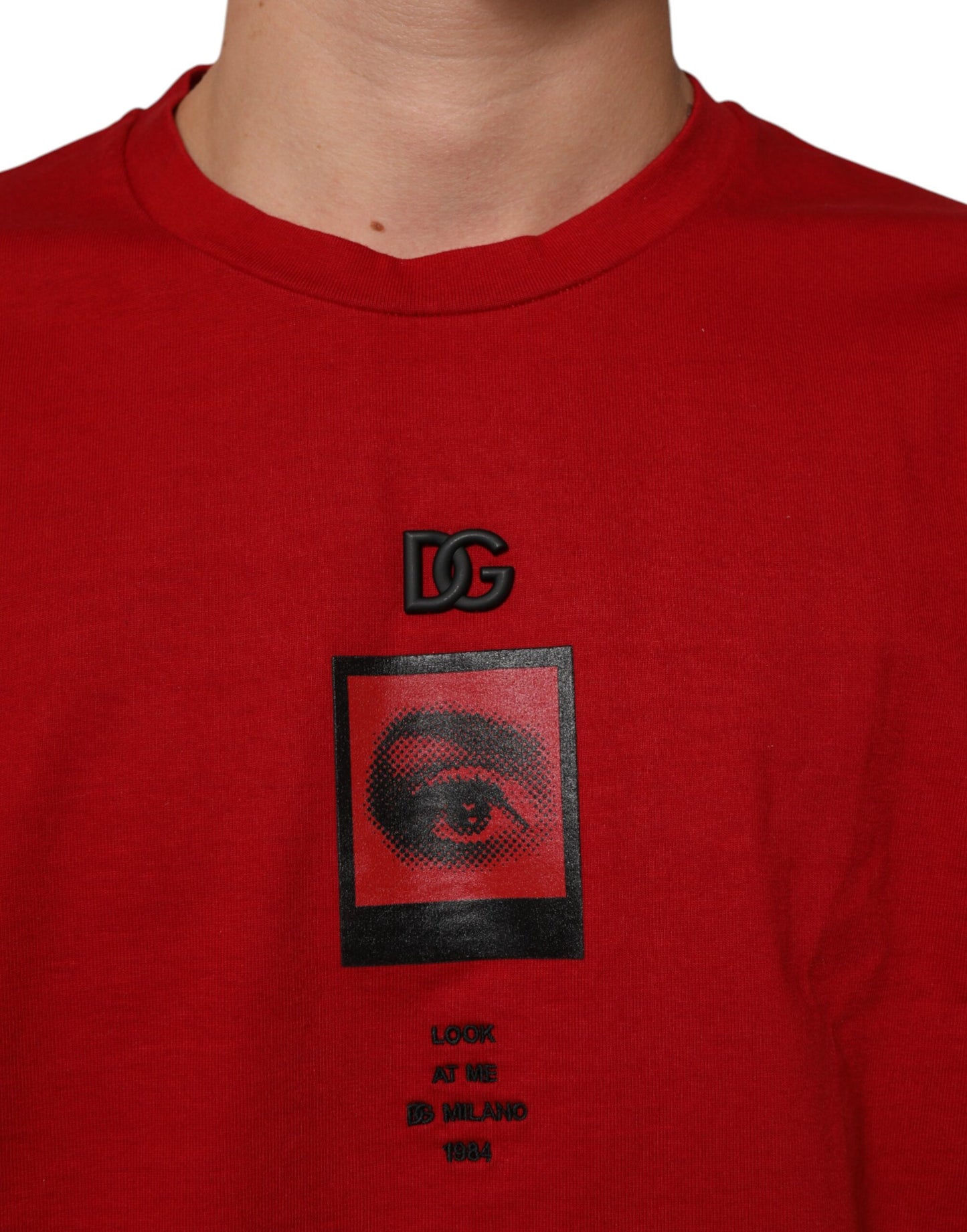 Red Logo Eye Print Cotton Short Sleeve T-shirt