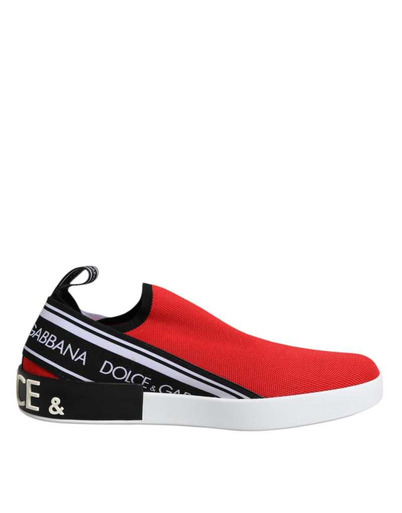 Red Logo Low Top Slip On Men Sneakers Shoes-Dolce & Gabbana-LabelTerrace.com