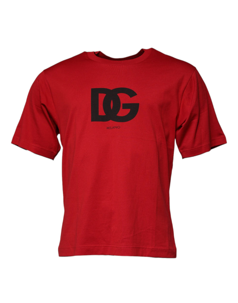 Red Logo Print Cotton Crew Neck T-shirt-Dolce & Gabbana-LabelTerrace.com
