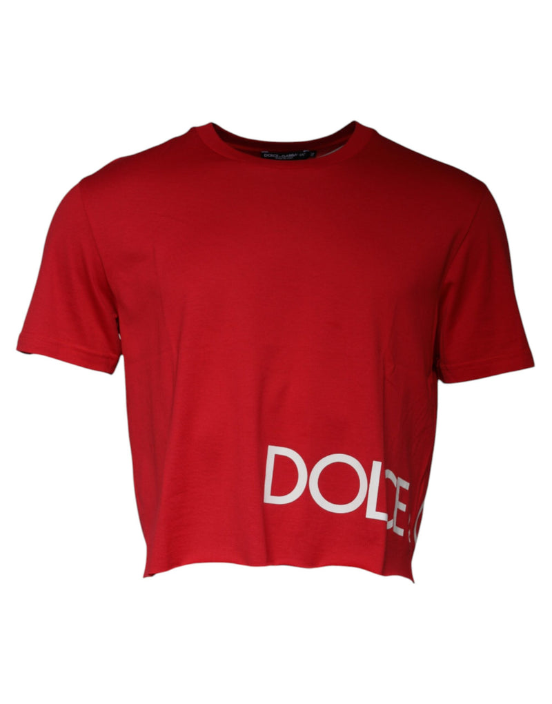 Red Logo Print Cropped Crew Neck T-shirt-Dolce & Gabbana-LabelTerrace.com