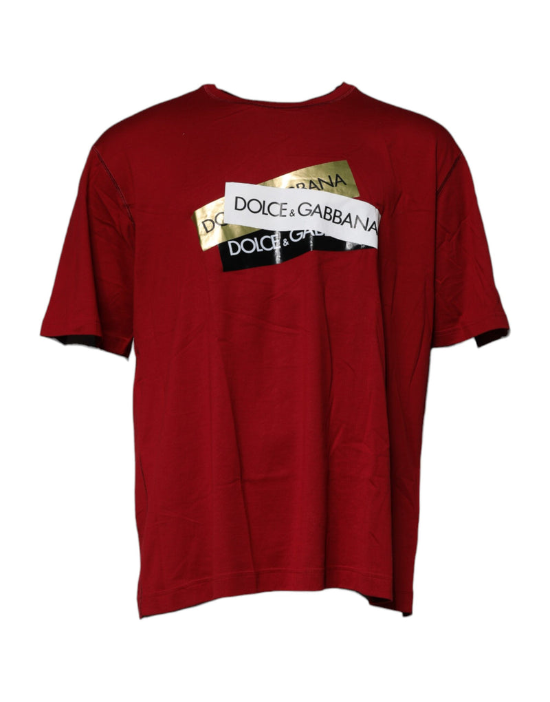 Red Logo Tape Cotton Crew Neck T-shirt-Dolce & Gabbana-LabelTerrace.com
