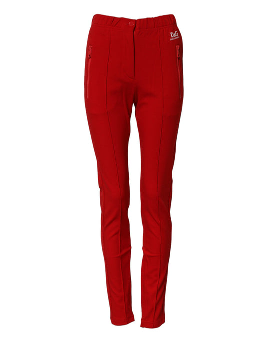 Red Mid Waist Slim Fit Pants-Dolce & Gabbana-LabelTerrace.com