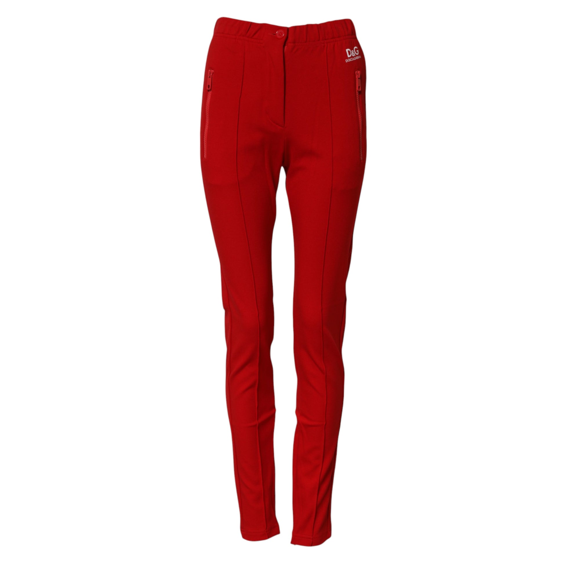 Red Mid Waist Slim Fit Pants-Dolce & Gabbana-LabelTerrace.com