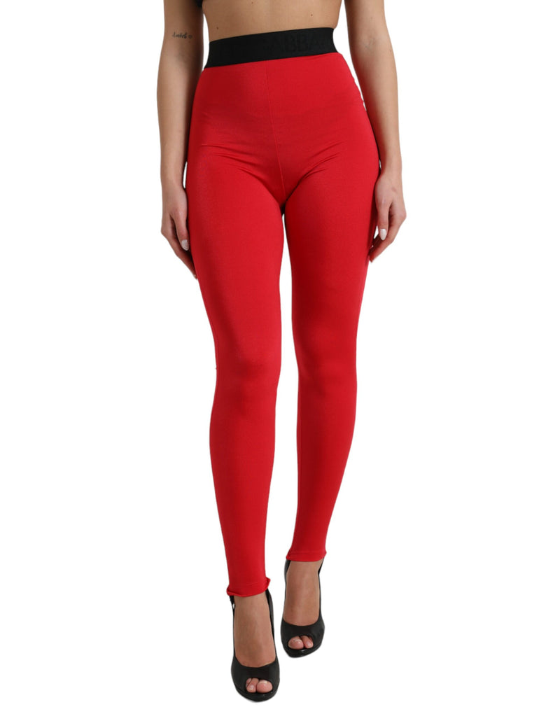 Red Nylon DG Logo Slim Leggings Pants-Dolce & Gabbana-LabelTerrace.com