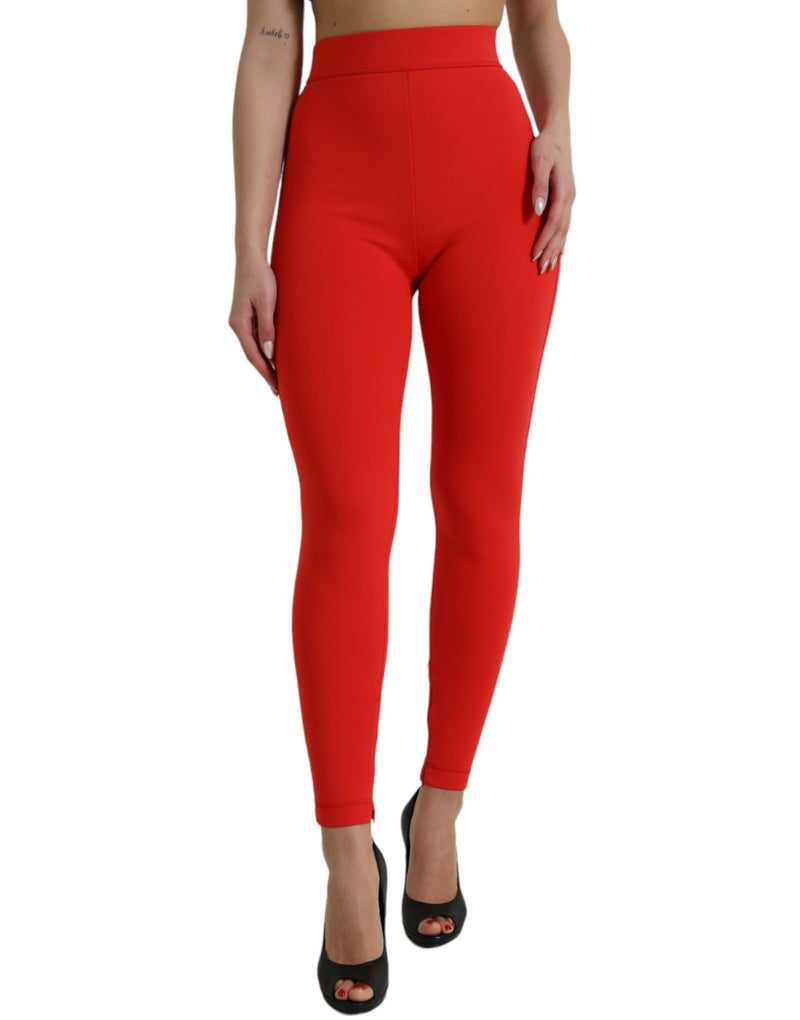 Red Nylon Stretch Slim Leggings Pants-Dolce & Gabbana-LabelTerrace.com