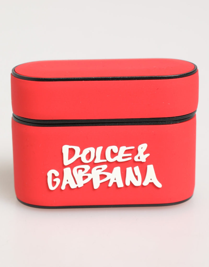 Red PVC DG Logo Embossed Men Flip Holder Airpods Case-Dolce & Gabbana-LabelTerrace.com