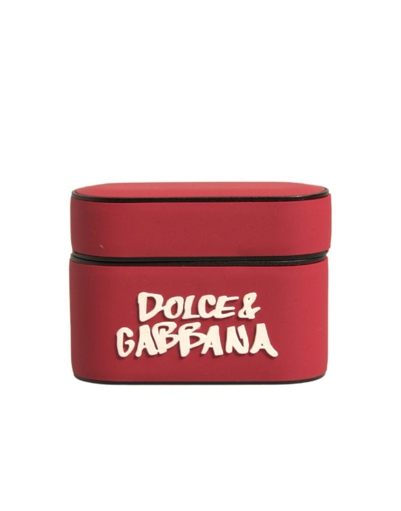 Red PVC Embossed Logo Plaque Holder Airpods Case-Dolce & Gabbana-LabelTerrace.com