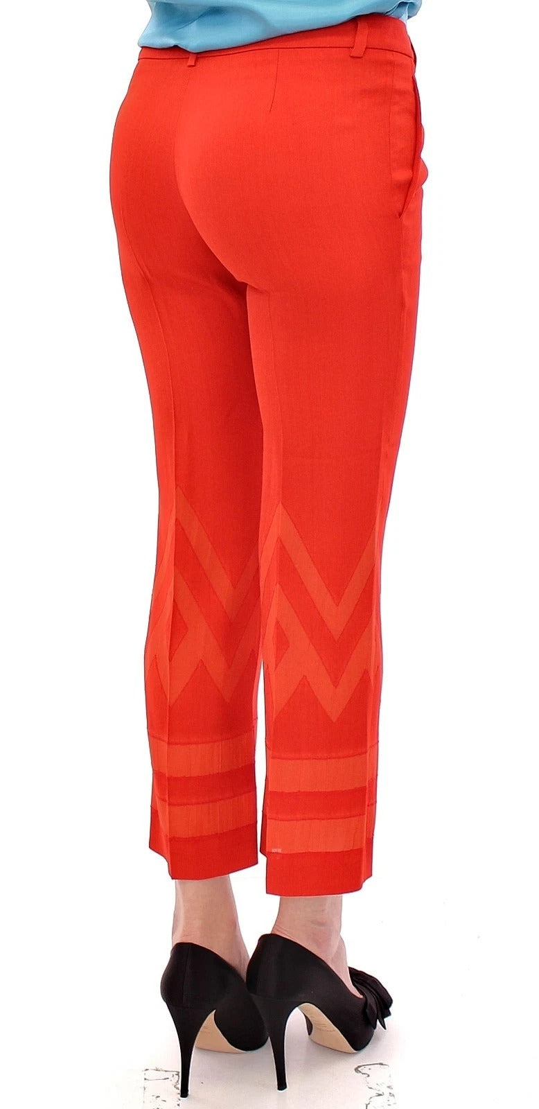Red Pants Cropped 3/4 Short Nude Capri Pants-Versace Collection-LabelTerrace.com